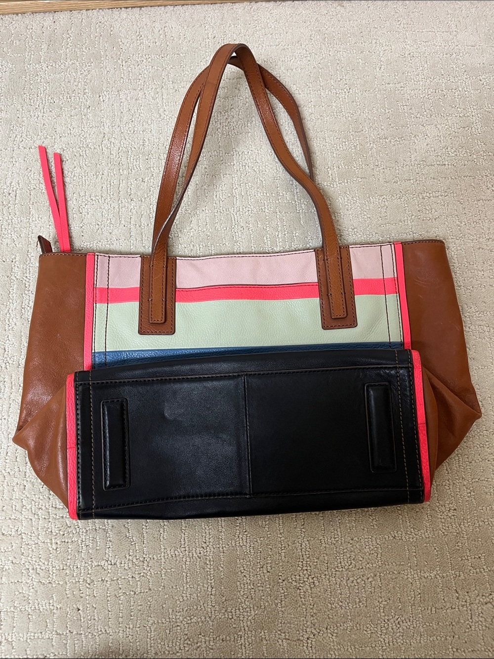 Fossil leather Multicolor Stripe Tote Bag - Brown Trim - Picture 2 of 5